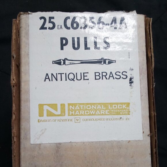 Vintage 70s MCM National Lock Decorator Hardware Antique Brass Drawer Pulls (20) - Picture 2 of 6